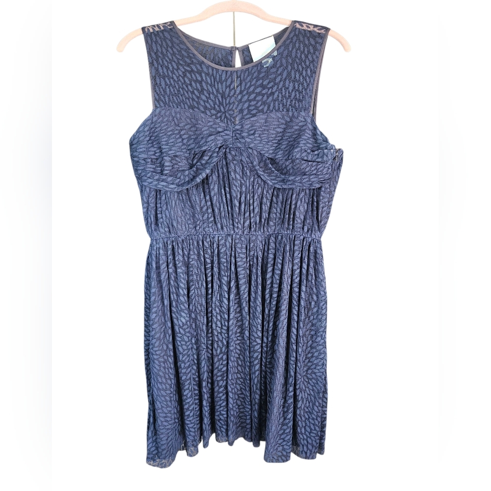 CeCe By Cynthia Steffe Pleated Lace Overlay Blue Dress Size 10 - Picture 2 of 4
